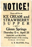 Ice cream and strawberry supper flyer, Glenn Springs, Tipton County, Tennessee