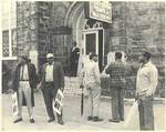 Memphis sanitation workers outside Clayborn Temple, 1968