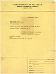 Telegram confirmation, Major Robert Haverty to Phoebe Omlie, 1929 August 28