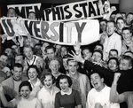 Memphis State University students with university banners, 1957