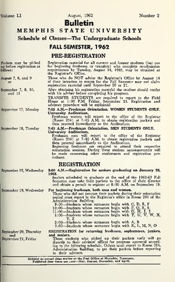 "1962 August, Memphis State University Bulletin"